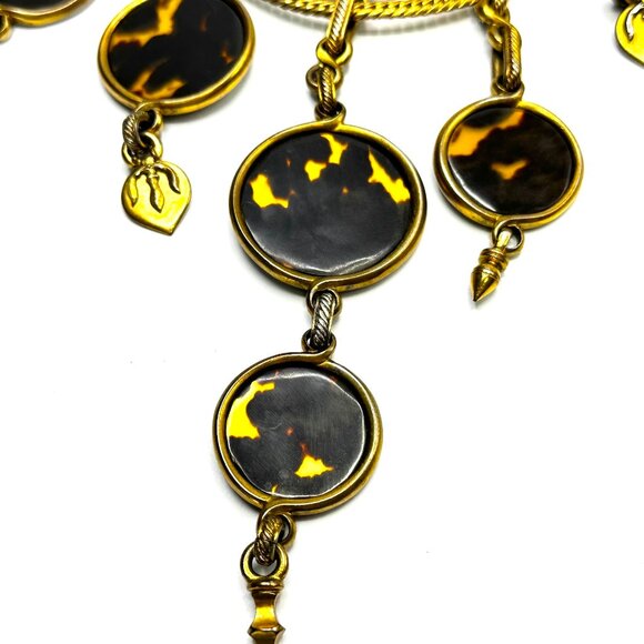 1990s Yves Saint Laurent Tortoiseshell Statement Bib Necklace & Bracelet Set - Picture 7 of 16